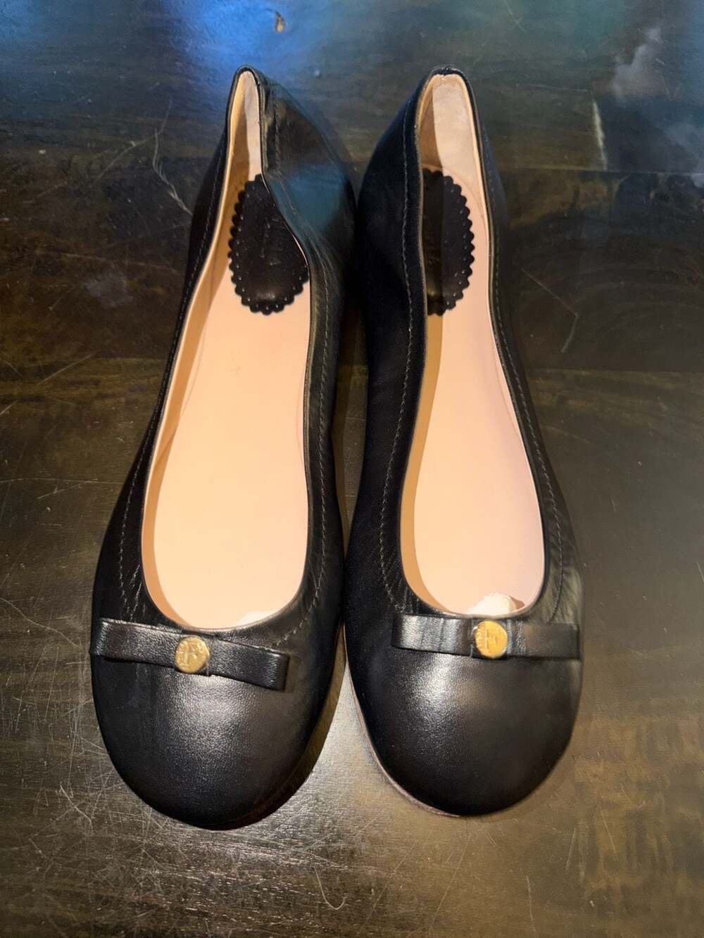 Furla Black Leather Bow Ballet Flats Made in Italy Size 40 (8.5)
